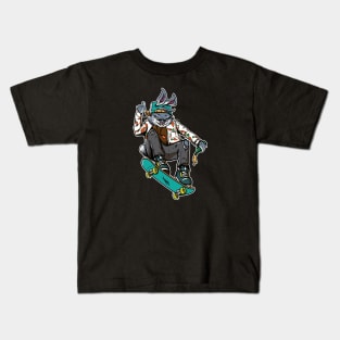 Skating Rabbit Hand Drawn Style Kids T-Shirt